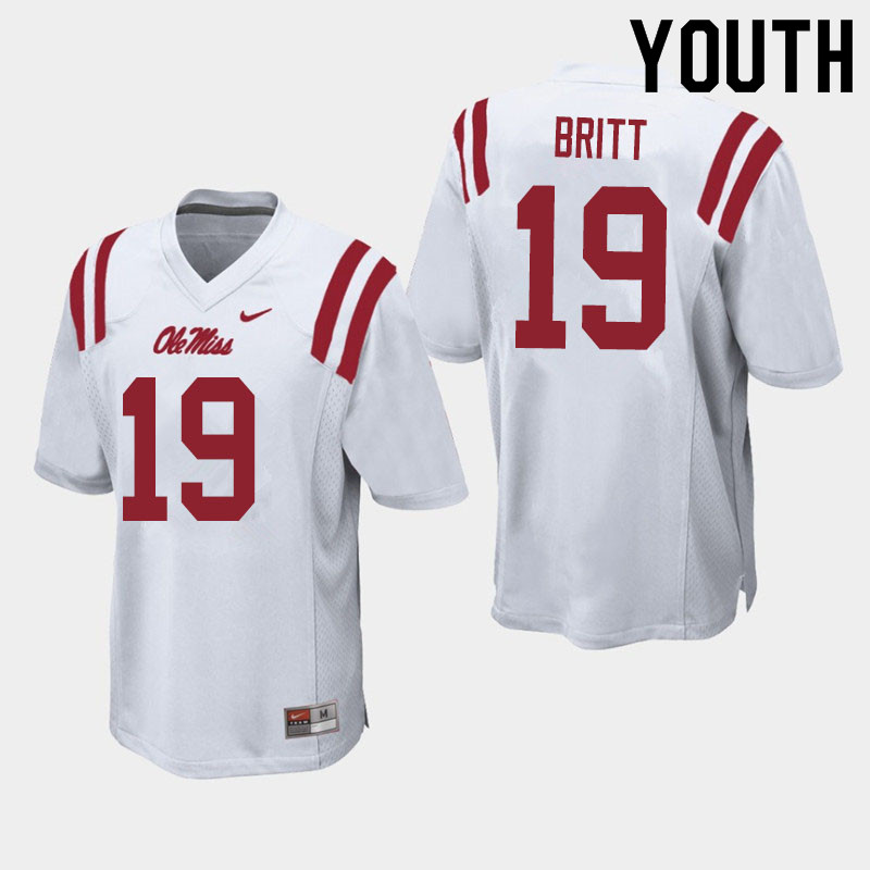 Marc Britt Ole Miss Rebels NCAA Youth White #19 Stitched Limited College Football Jersey PQO3258NM